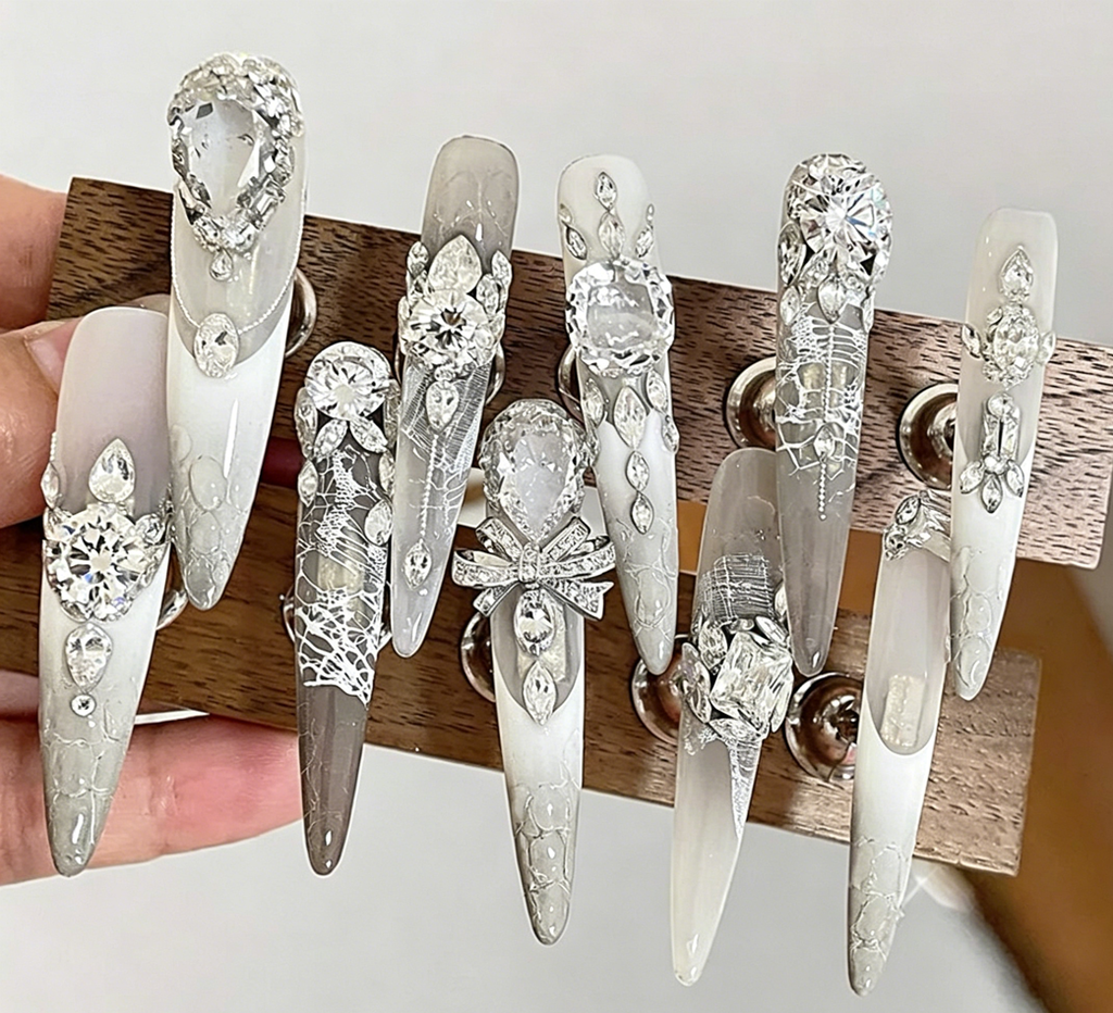 Full diamond flash full zirconium crocodile pattern handmade customizable wearable armor accessible luxury heavy industry detachable manicure