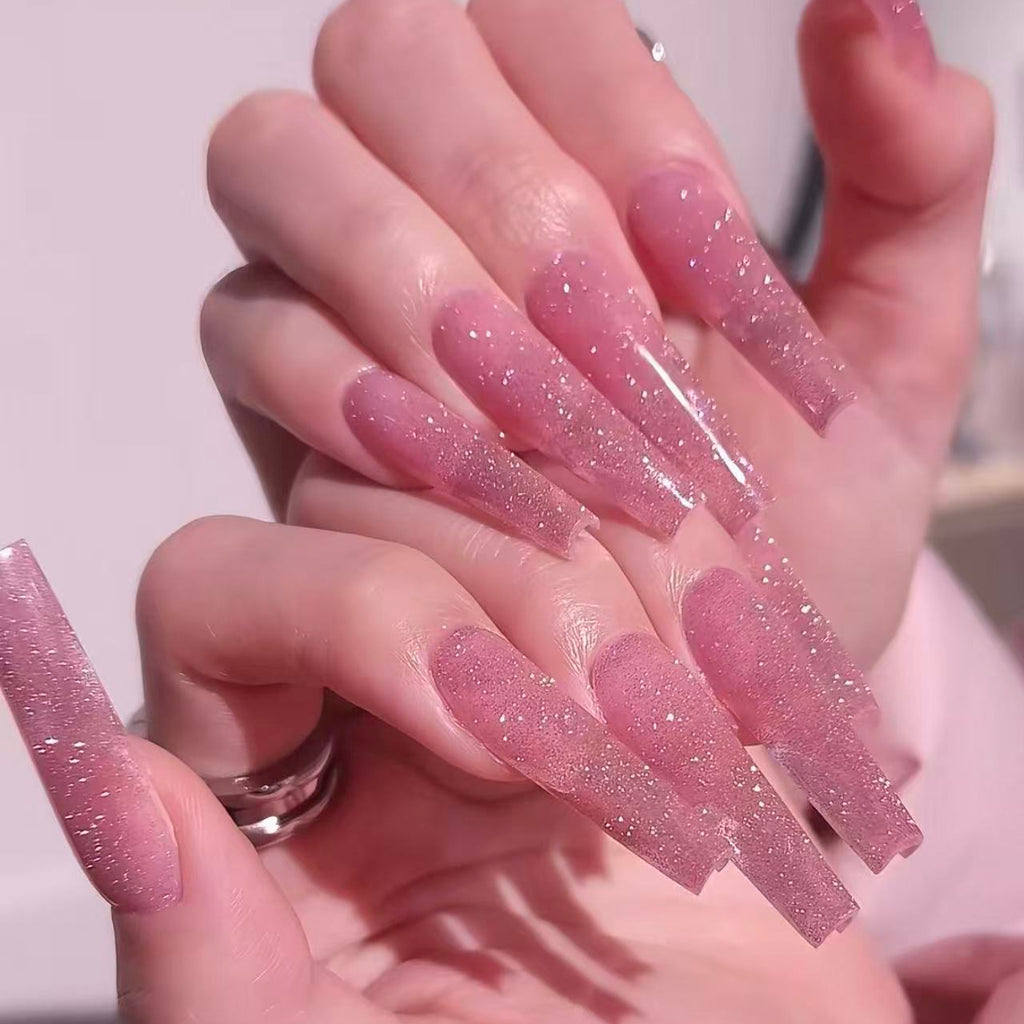 New year pink diamond european and american ins hot girl long manicure detachable reusable wearable handmade nails