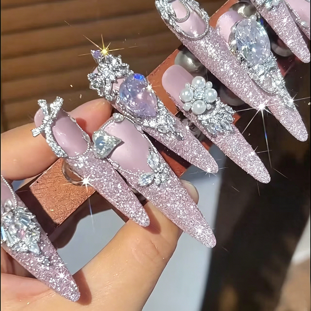 Explosive Heavy Industry Handmade Diamond Full Zirconium Frosted French Wearing Nail Art Summer Temperament Whitening Nail Art