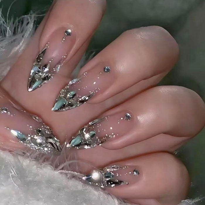 Explosive Nail Art Bright Galaxy Handmade Nail Wear New Year's Welfare Long White Versatile Gentle Nail Art