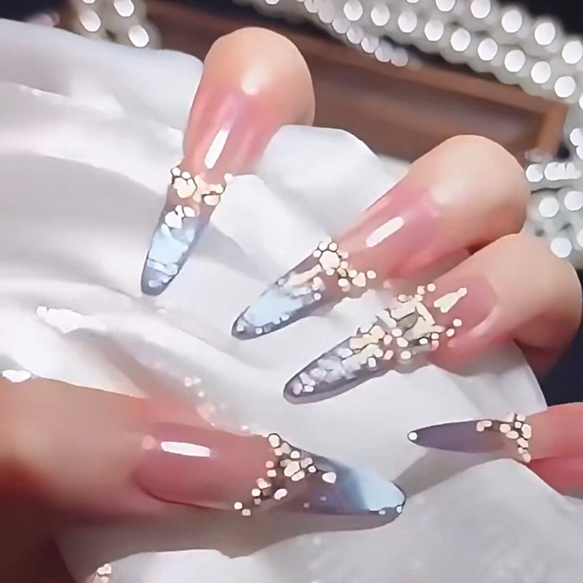 Fall and winter handmade wearable manicure fine dog french violet flash cat eye fake nails detachable whitening wedding nails