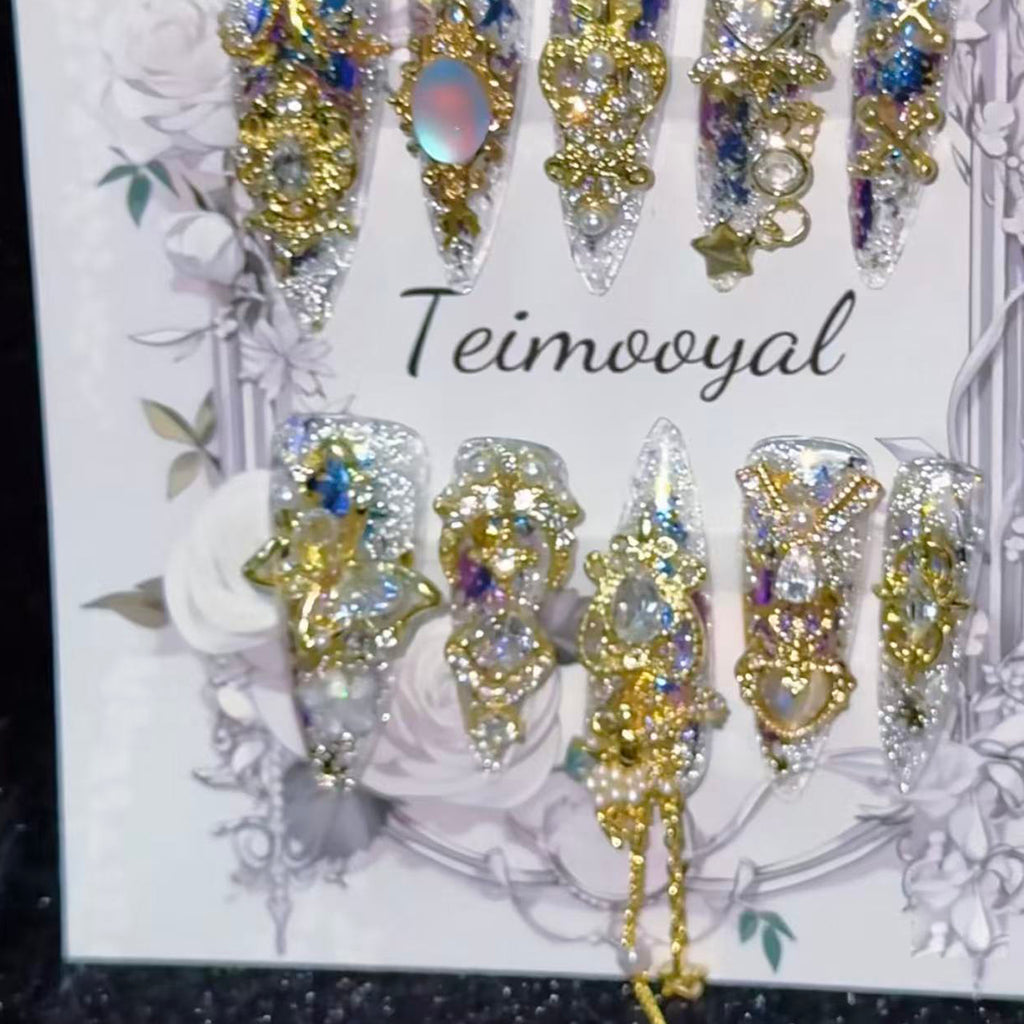 Real shot golden Miaojiang flash diamond temperament manicure baroque transparent wearing armor