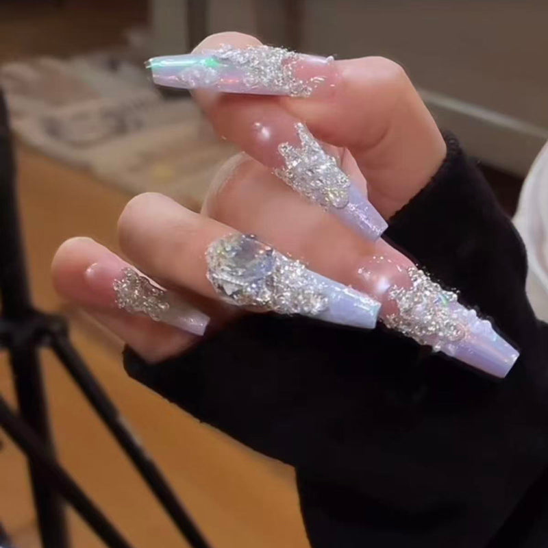 Handmade manicure wearing nail flash diamond cat eye French whitening manicure sticker