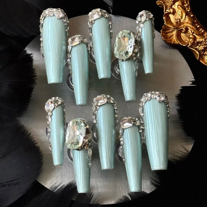 Mint Mambo Premium New Textured Medium and Long Nail Art Wearing Nail Pure Handmade Bridal Wedding Nail