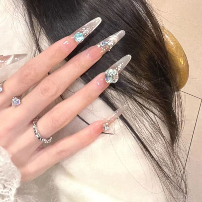 French cat's eye nail piece Wearing nail Medium and long high-end nail patch New beautiful wearing nail art