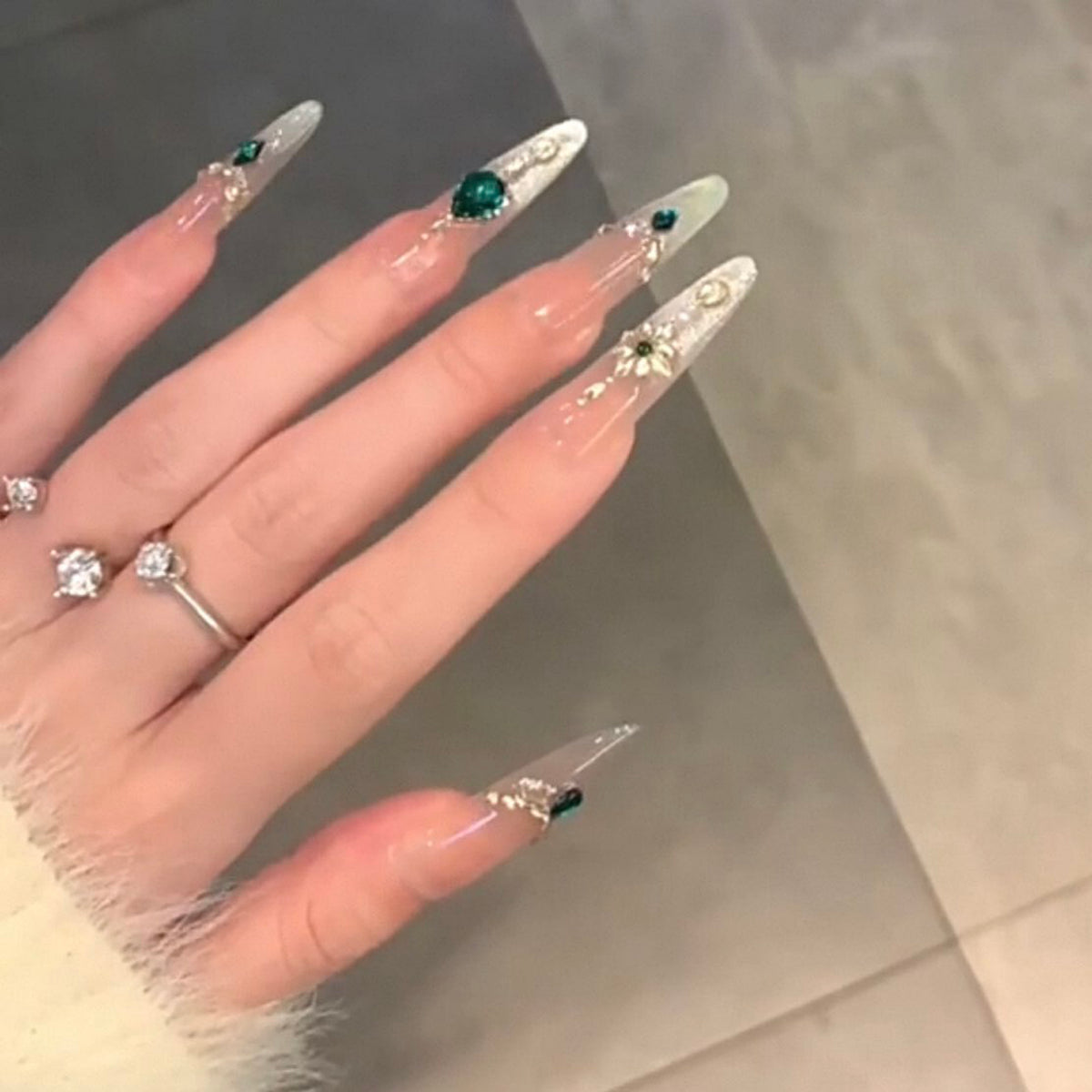 Handmade press-on nails - summer mid-length cat eye, luxe retro, elegant, and flattering white gel nail tips