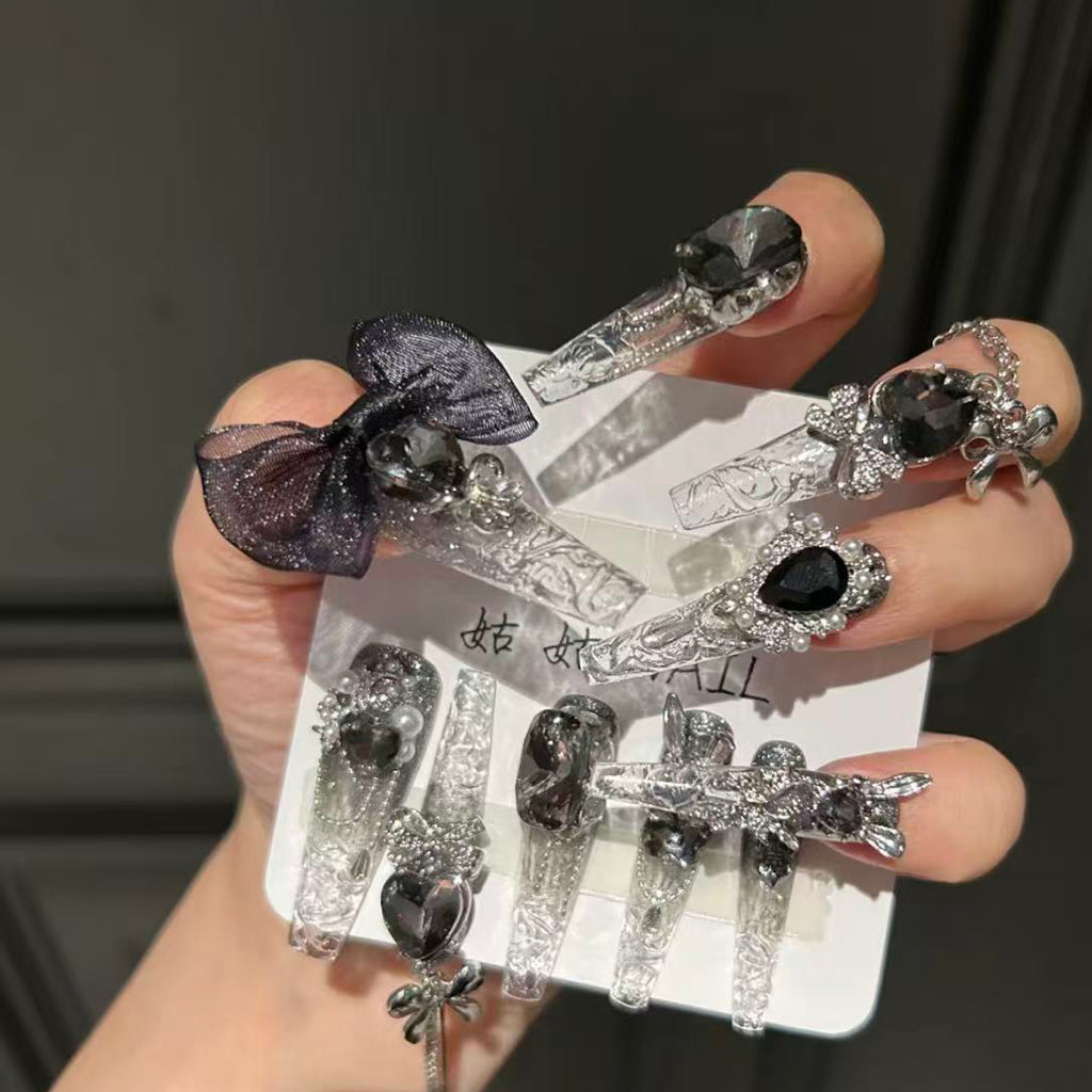 Original handmade wearable nails, crushed ice, pure desire style manicure, handmade exquisite butterfly heavy industry nails