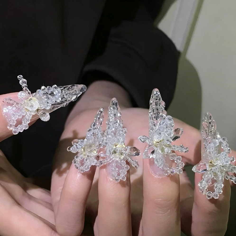 Nail art pure hand-worn nail ice transparent three-dimensional flower nail art pure hand-worn nail