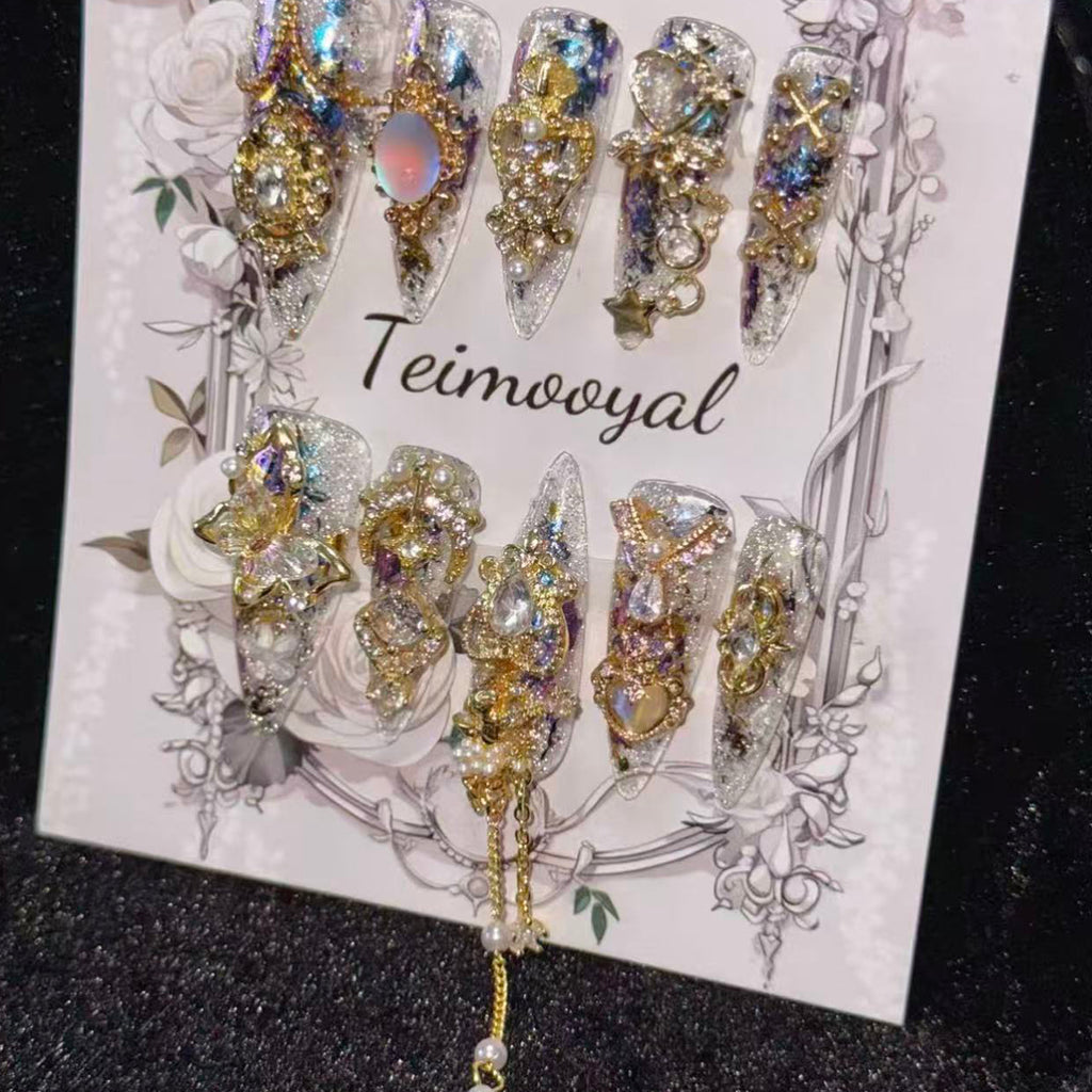 Real shot golden Miaojiang flash diamond temperament manicure baroque transparent wearing armor