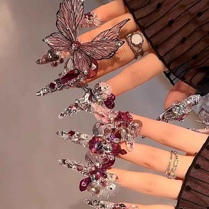 Super heavy industry handmade gift butterfly artwork wearing nail advanced sense handmade nail patch