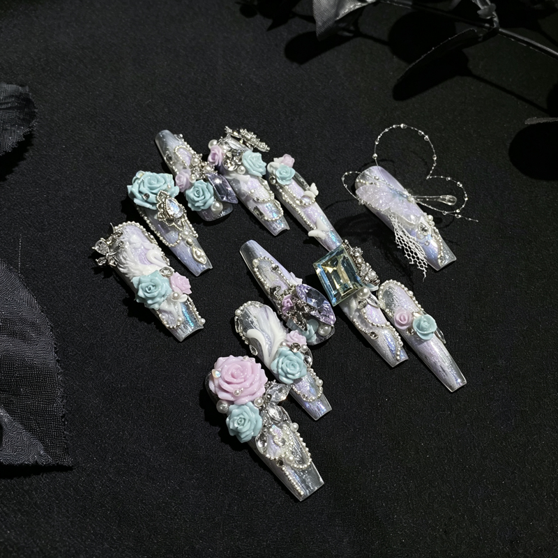 Hand-worn armor gentle heavy industry swan butterfly rose carving purple and blue pure desire